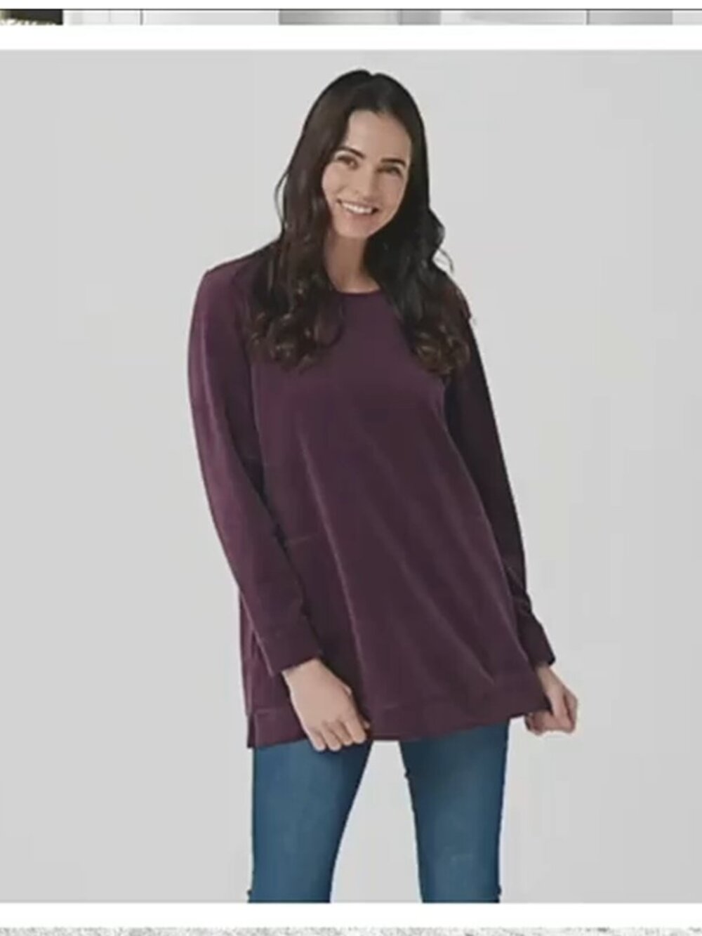 TopDenim & Co. Regular_Velour Long-Sleeve Tunic with Pockets Plum 4X NEW
